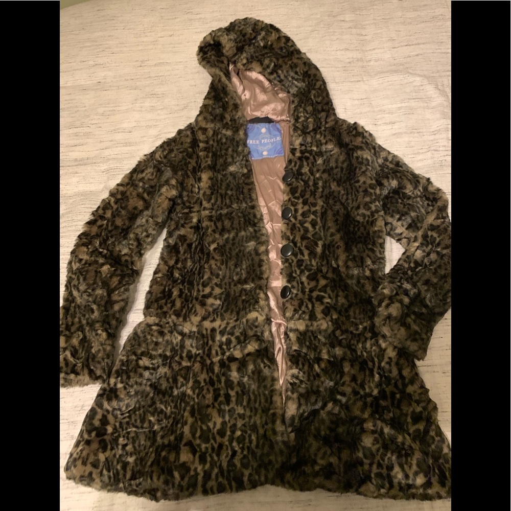 Free People Faux Leopard Coat Small